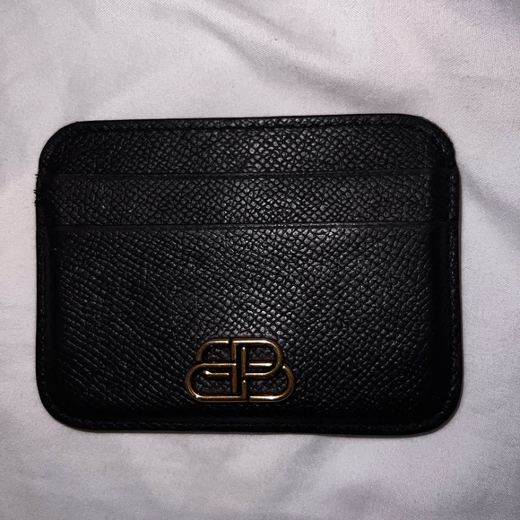Authentic Balenciaga BB Textured Leather Card Holder in Black - Picture 1 of 6